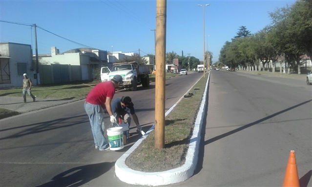 SE ESTÁN PINTANDO ROTONDAS, LOMOS DE BURRO Y CORDONES